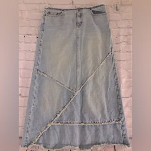 Londonjean vtg boho grunge coastal cowgirl midi 8 raw‎ hemline patchwork skirt